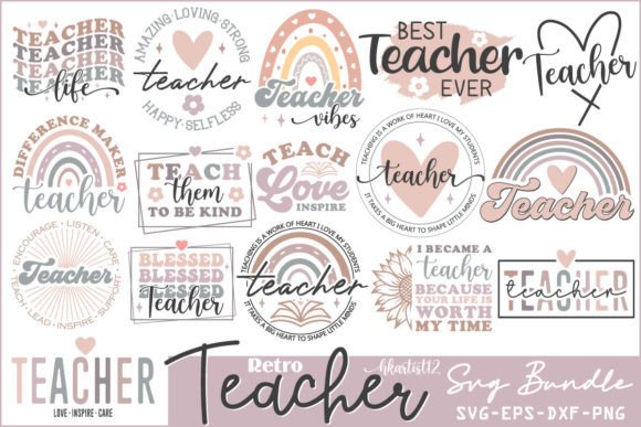 Retro Teacher SVG Bundle: Graphics for Crafts