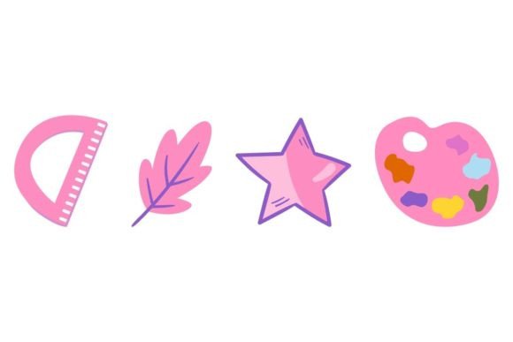 School Stuff Pink Set: Vibrant Graphics & Icons for Brands